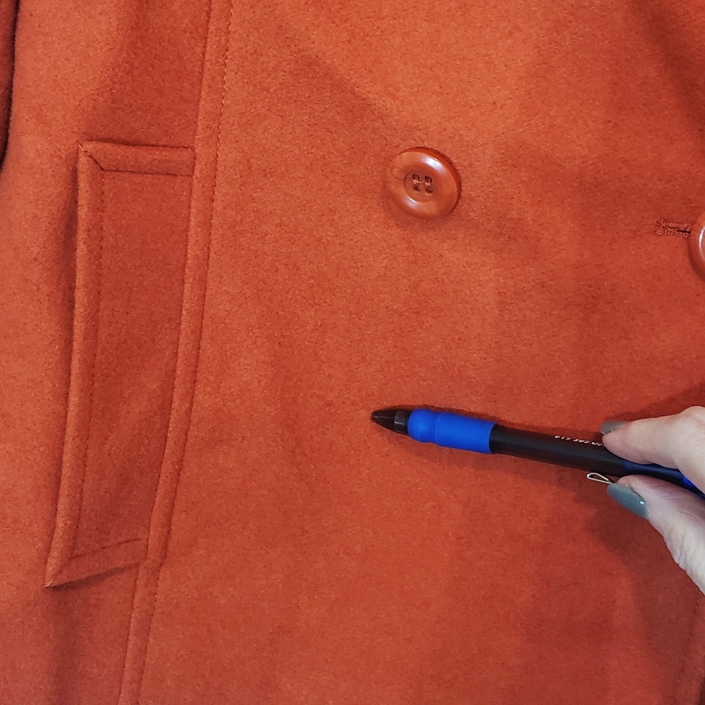 Chadwicks Wool Blend Pea Coat Double Breasted Size 10P Pockets Orange - Picture 15 of 16